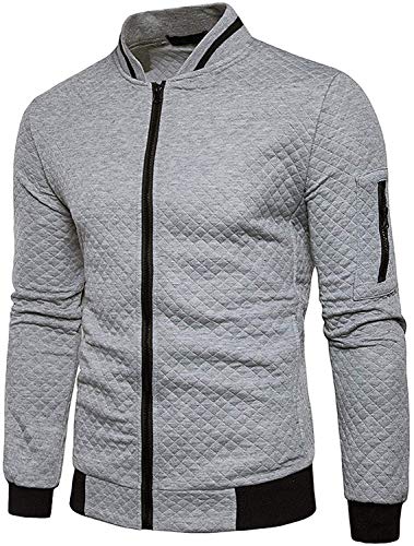 Veravant Sweat-Shirt Homme Manches Longues Pull Uni Zippé Bomber Blouson Veste Sport - Gris clair - Medium Cover