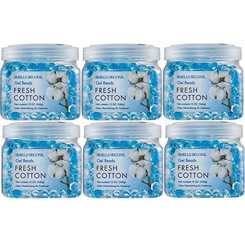 SMELLS BEGONE Odor Eliminator Gel Beads – 12 oz, Pack of 6 – Eliminates Odor in Bathrooms, Cars, Boats, RVs & Pet Areas – Air Freshener – Made with Essential Oils – Fresh Cotton Scent