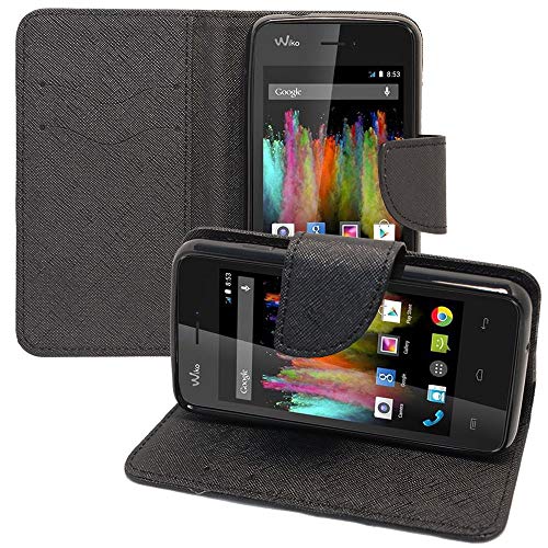 annaPrime Etui Coque Housse pour Wiko Kite 4G, Etui Portefeuille Support Video Cuir PU Effet Tissu Couleur Noir