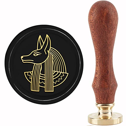 CRASPIRE Anubis Wax Seal Stamp Egyptian Theme Mythological Sealing Stamp Copper Seals Retro Removable Brass Stamp Head with Wooden Handle for Halloween Letter Invitation Envelope Cards Decoration