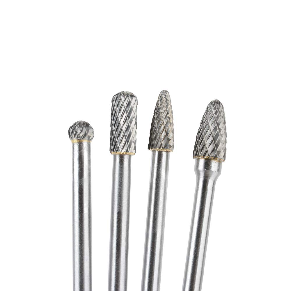 4 Pcs Kit de Fresas Giratorias de Carburo de Tungsteno Fresas de Diamante Rotary Archivo Tungsteno Acero Herramientas Rotary Burr Fresa Giratoria de Largo Alcance 6 mm