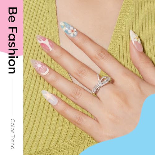 Image of Modelones Gel Nail Polish Set, 6 Colors 2026 Summer Clear Blue Blooming Gel Polish Creamy White Pastel Yellow Pink Orange Nude Jelly Nail Polish W Flower Stickers & Liner Nail Brush LED DIY Gift