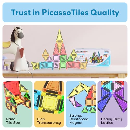 PicassoTiles Magnetic Tiles 30pc Nano Building Construction Set Compact Mini Travel Magnet Tile Playset with Tin Storage Case STEM Educational Learning School Brain Toy Blocks Boys Girls Ages 3+ PN09 - Image 8