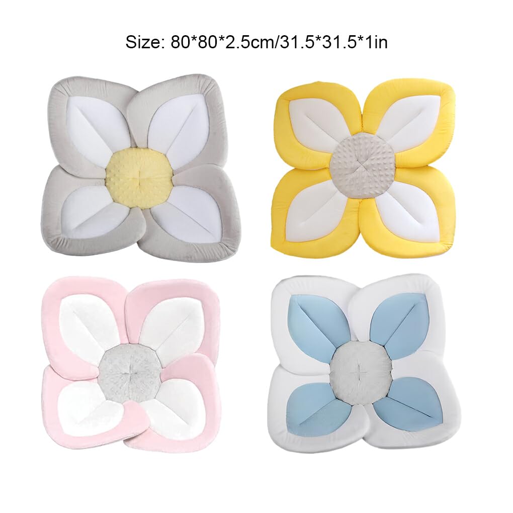 Coussin de Bain Bébé Doux et Confortable, Tissu Heureux et détendu, Bain Fleur Siège de Bain Bébé Tapis de Siège en Maille, Côté Blanc, 80cm