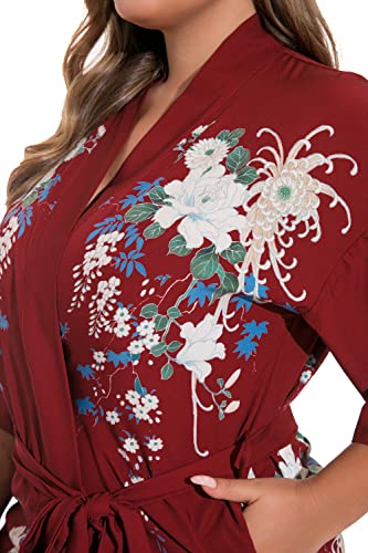 Image of Applesauce - 808V - Plus Size Women's Kimono Long Robe - Vintage Floral (One-Size fits most US 1X 2X 3X)