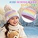 PinkSheep Toddler Winter Hat, Cute Girls Warm Beanie with Pom Pom and Fleece Lined Winter Hats,Fashion Kids Knit Beanies Cap Rainbow