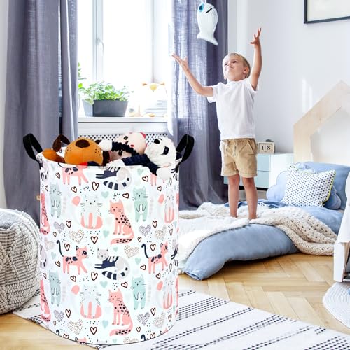 Image of Kids Laundry Hamper Clothes Gift Basket Storage Laundry Baskets Organizer Bin with Handles for Nursery Room (Cat)