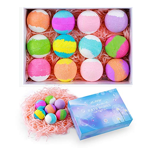 Bath Bombs Balls-12 Pack ?LTJJW SPA Bath Ball Handmade Natural Organic Bath Bombs Bath Ball with Pure Essential Oils Spa Fizzies Moisturizing Skin Bath Salts Relaxation Gifts for Women Men Kids Baby