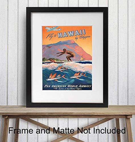 Hawaii Travel Poster - 8X10 Tropical Decor - Hawaiian Gifts - Hawaii Wall Decor - Tropical Wall Art - Vintage Surfing Wall Art - Coastal Wall Decor - Beach Wall Decor #TOP1