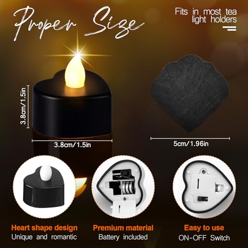 Image of Honoson 1000 Pieces Artificial Rose Petals with 24 Pcs Flameless Heart Shaped LED Tealights Candles Special Romantic Night Decorations for Proposal Wedding Anniversary Table Decor (Black with White)
