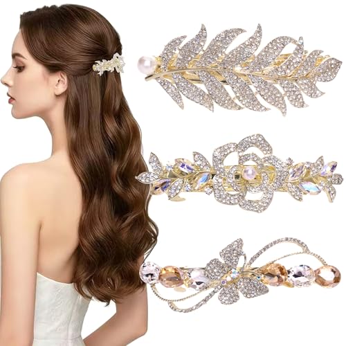 3 Pack Vintage Rhinestone Hair Barrettes