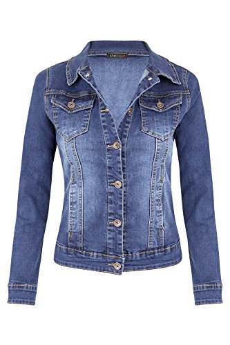shelikes Womens Jackets Casual Summer Jacket Mid Wash Denim Long Sleeve Button Up Slim Fit Jean Jacket with Collared Neckline and Pockets for Ladies Girls
