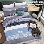 Stripe Comforter Set King Size Stripe Reversible Comforter for King Bed, 3 Pieces Bedding Comforter with 2 Pillow Cases Soft Microfiber Down Alternative Comforter Set (Grey Blue, 104”×90”)
