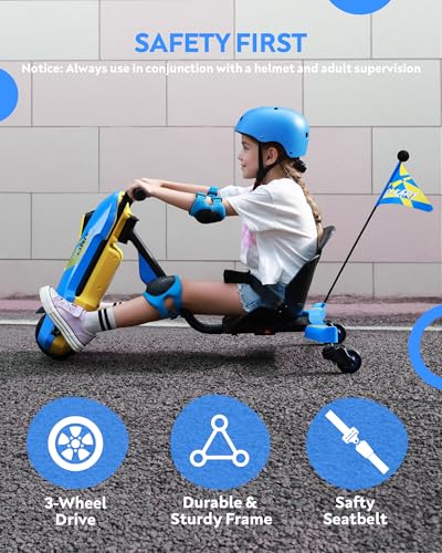 Image of 24V Electric Go Kart for Kids Age 6-12, 360 Spin Drift Cart, Blue