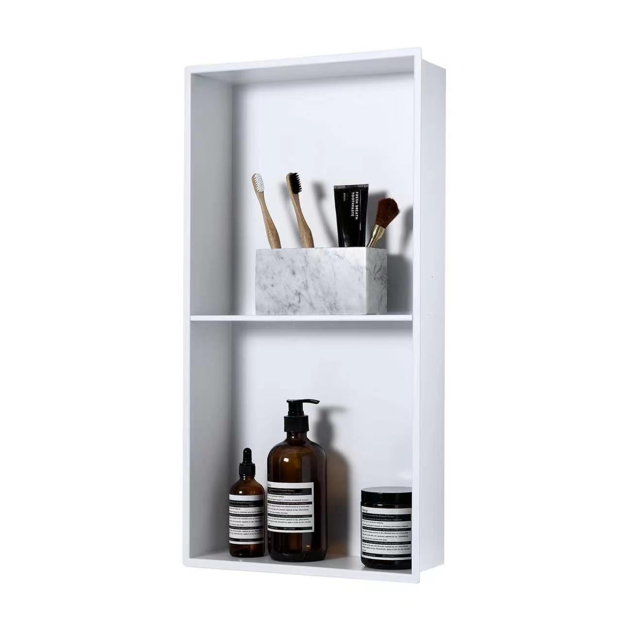 KINKIBOS Shower Niche with Shelf 60 x 30 cm, Matt White Stainless Steel