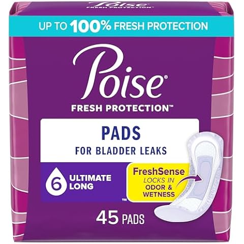 Poise Incontinence Pads & Postpartum Incontinence Pads, 6 Drop Ultimate Absorbency, Long Length, 45 Count, Packaging May Vary Cover