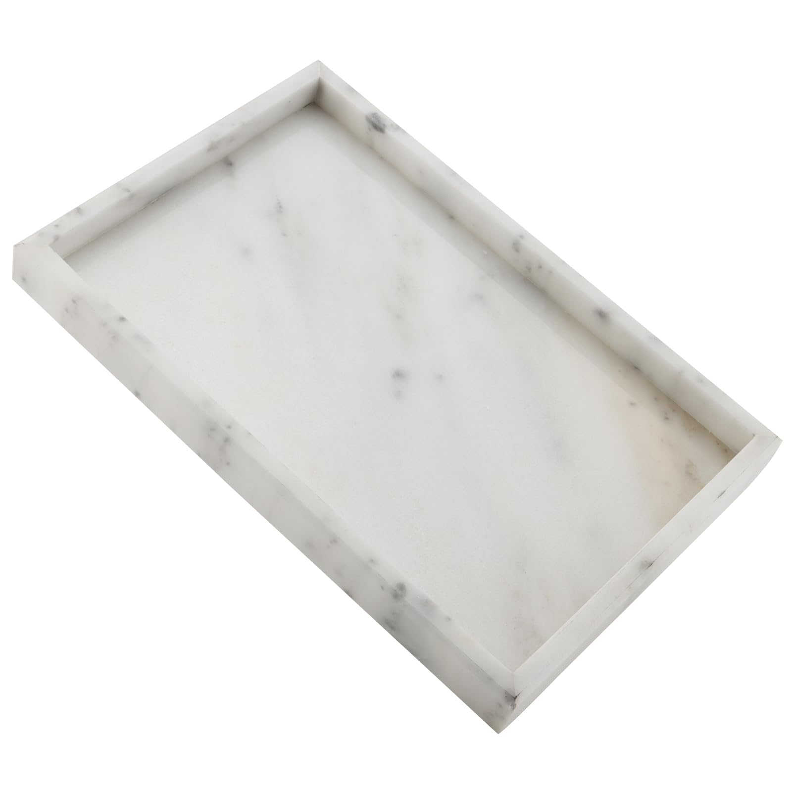 ZOENHOU Plateau en pierre de marbre naturel 30 x 20 cm, plateau rectangulaire blanc étoilé pour salle de bain, plateau de rangement pour réservoir de toilette, plateau décoratif de coiffeuse support
