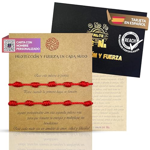 Q NO TE FALTE DE NA®️ 2 Pulseras Rojas de Protección | Pack con Tarjeta y...