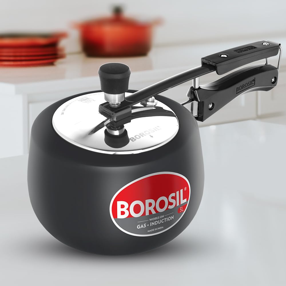 Borosil 3 L Pronto Hard Anodised Cooker | 3S Aluminium | Gas Stove & Induction Compatible | 5 Years Warranty