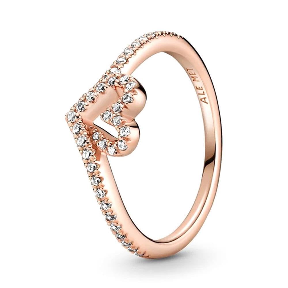 Pandora Rose Sparkling Wishbone Heart Ring - 60
