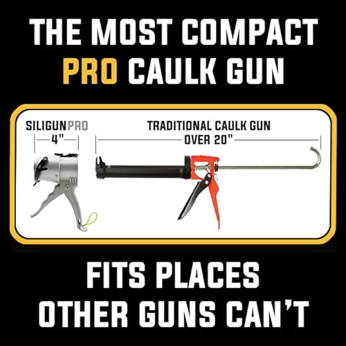 SILIGUN™ PRO Compact 24:1 Caulking Gun - No Drip Caulk Gun - Patent Design - Lightweight Aluminum Frame - Works with all 10 oz Tubes (SILIGUN PRO)