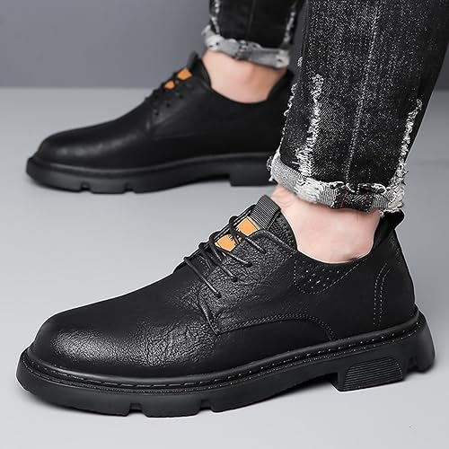 Men's Genuine Leather Lace-Up Formal Oxfords,Fashion Round Toe Casual Business Non-Slip Dress Work Shoes4