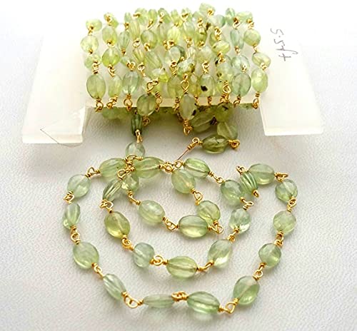 Chaîne Rosaire en Préhnite Dorée 24k de Qualité Artisanale pour Créations Uniques
