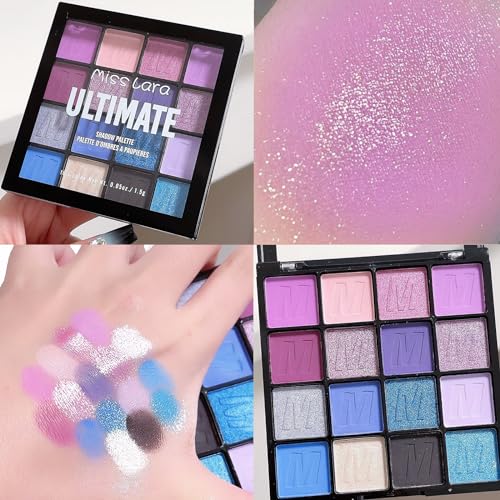 Xumann Purple Blue Eyeshadow Palette, 16Color Long Lasting Waterproof Eye Shadow Pallets for Women Make up - Image 4