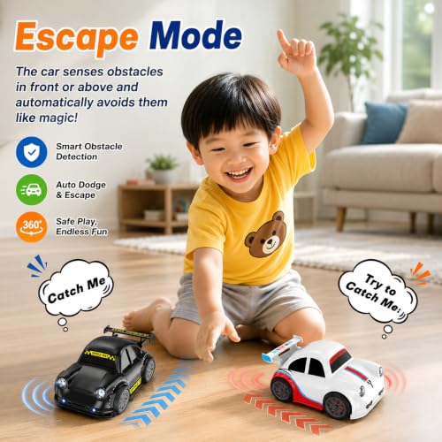 Image of Remote Control Intelligent Sensor Drift Car for Kids | 4WD Mini RC Drifting Car with Follow Me & Escape Mode, Music, LED Lights | Interactive Toy Gift for Boys and Girls (White)