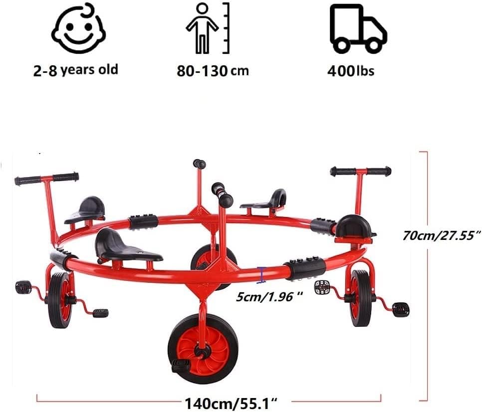 Miniatura 6 de MJKCBD Pedales preescolares para triciclo de cuatro o seis asientos, 360 giros, para patio trasero, jardín de infantes, guardería y equipo de juego
