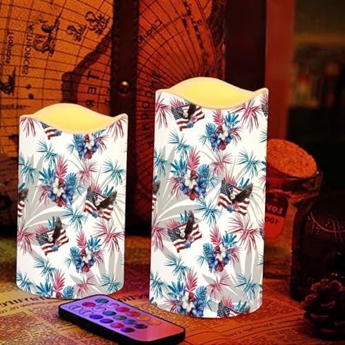 Image of 250th Anniversary Fake Candles Set of 4 Bald Eagle Star Stripes Pattern LED Battery Operated Flickering Remote Fourth of July Lamp Patriotic Decor for Bedroom Wedding Restaurant