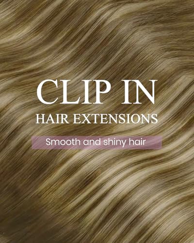 Image of LaaVoo Human Hair Clip In Extensions, For Prom, 18 Inch | Dark Brown Ombre Blended Light Brown Blonde Shades, 120g 7pcs, Hair Extension Clips, Soft, Thick Full