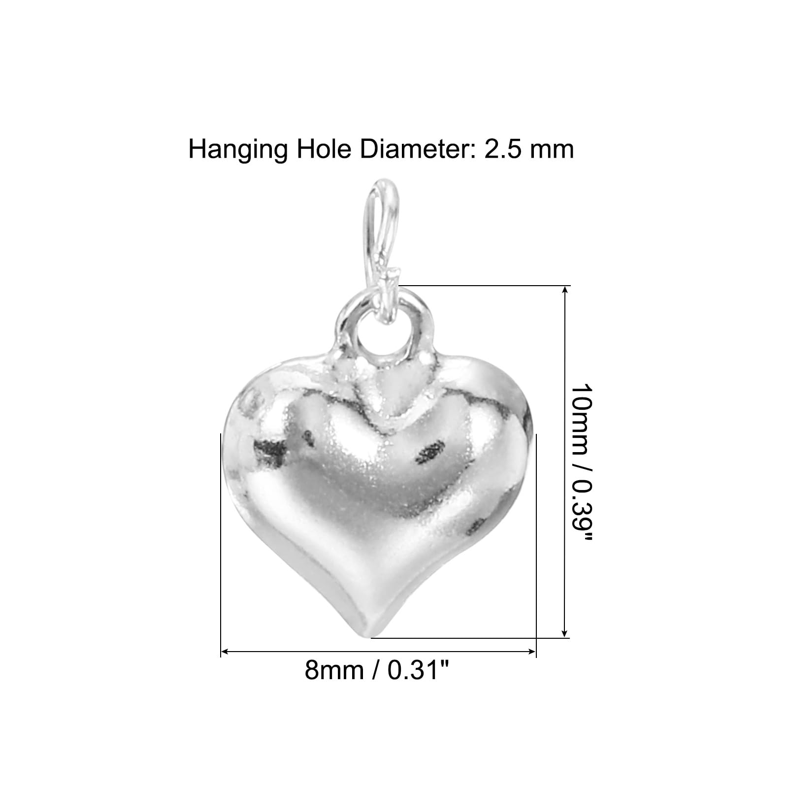 PATIKIL 2pcs Heart Charm, 8mm Mini 925 Silver Heart Pendant Charm Bulk Silver DIY for Making s s s Craft Silver - Image 2