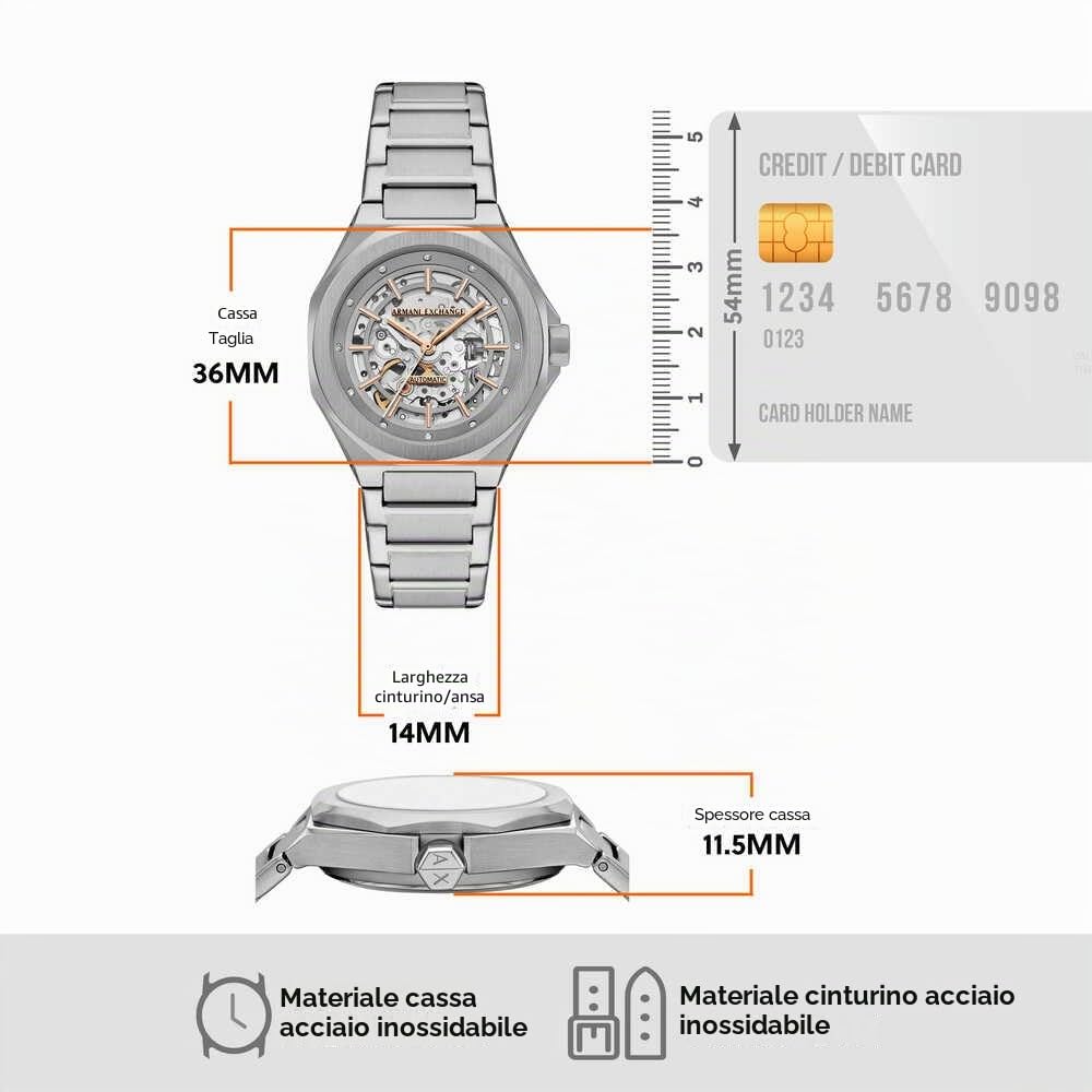 Armani Exchange Orologio da donna, Movimento automatico a tre lancette e cassa da 36 mm con cinturino in acciaio inossidabile