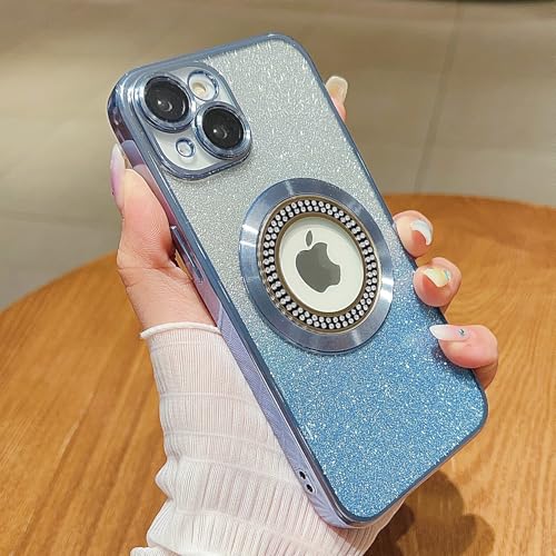 Image of Misscase for iPhone 14 Plus Magnetic Case Compatible with MagSafe,Full Protection Slim Shockproof Anti-Scratch Glitter Case with Camera Lens Protector Logo View Dust-Proof Net for Women Blue
