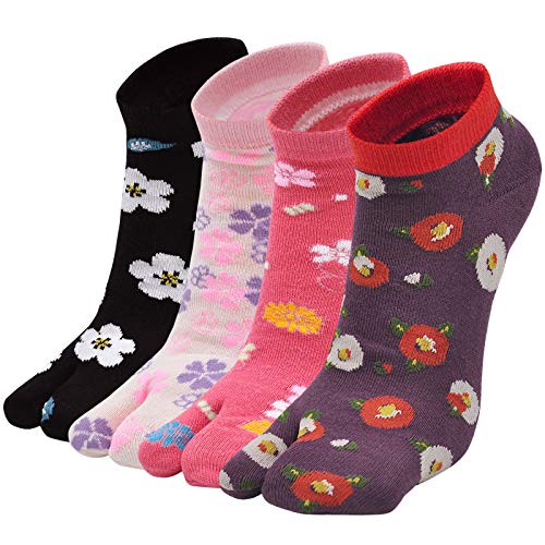 Artfasion Women Flip Flop Socks - Tabi Ankle Sock Colorful Two Toe Finger Running Socks for Womens Girls