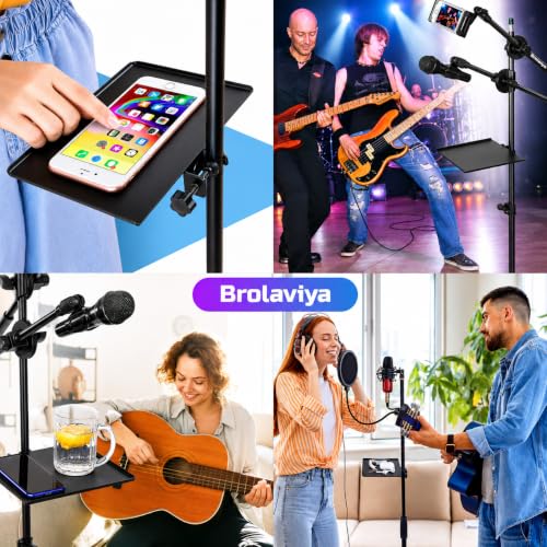 Image of BROLAVIYA Microphone Stand Shelf Adjustable Metal Tray Holder, Compatible with Most Microphone Stands and Music Tripod Stands, Size 7.9 inch X 5.7 inch inch