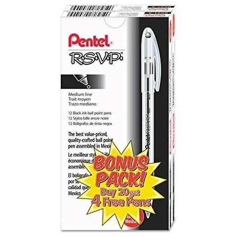 Pentel Bk91aswus R.S.V.P. Stick Kugelschreiber, 1 mm, durchscheinendes Schaft, schwarze Tinte, 24 Stück Cover
