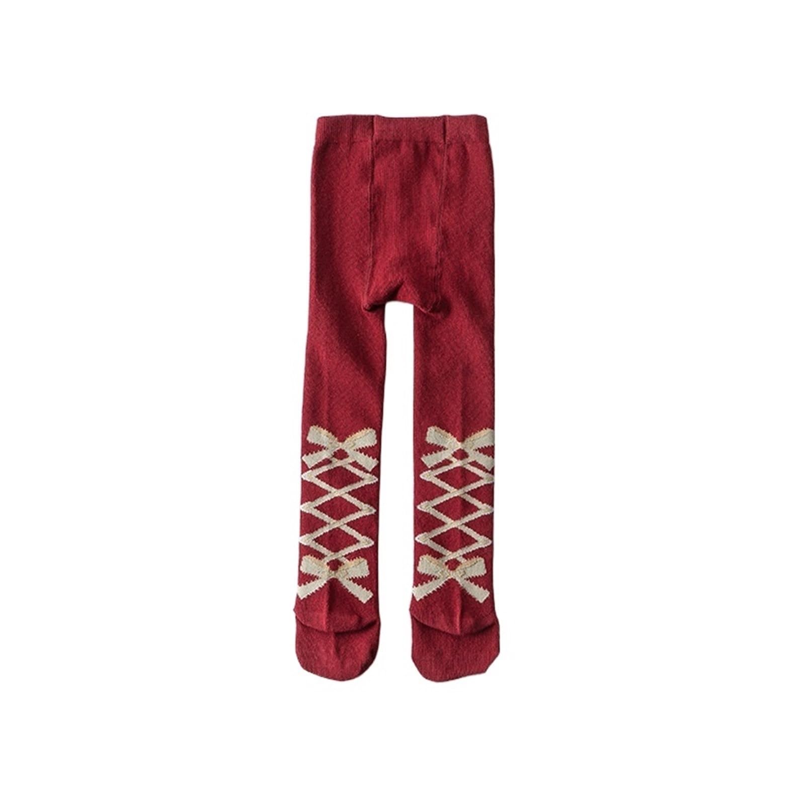 Children's Christmas Tights – Soft Cotton Princess Bowknot Pantyhose for Baby Girls (1-8 Years) – Perfect New Year Gift(Red,3-4Years(M))