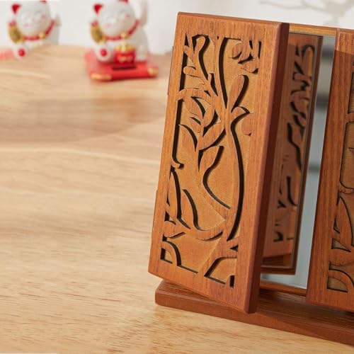 Miroir de maquillage avec support gravé rétro et pliable - 7