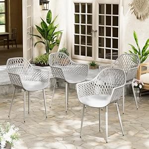 buybyroom Gartenstühle 4er Set, Garten Sessel Outdoor, Gartenstuhl Kunststoff Terrassenstühle Balkonstühle, Metallstuhlbeine, 120 kg belastbar, Grau