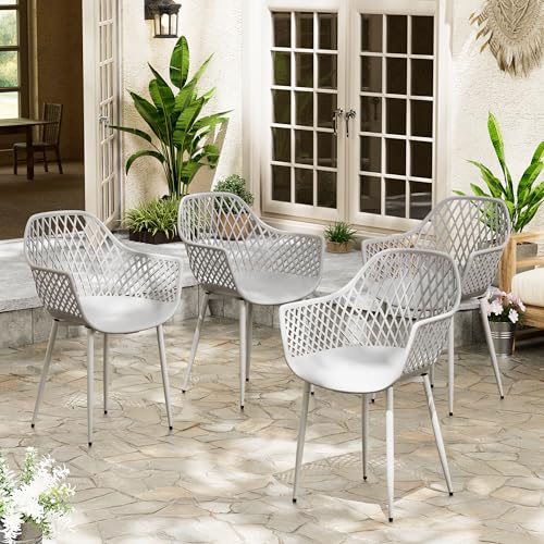 buybyroom Gartenstühle 4er Set, Garten Sessel Outdoor, Gartenstuhl Kunststoff Terrassenstühle Balkonstühle, Metallstuhlbeine, 120 kg belastbar, Grau