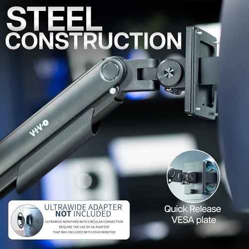 VIVO Heavy Duty Aluminum Ultrawide Tension Arm for up to 40 inch Screens, Holds 44 lbs, Premium Desk Mount Monitor Stand, Black, STAND-V101E by VIVO - Image 6