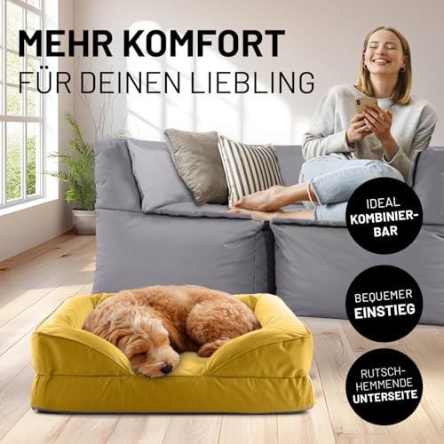 Lumaland orthopädisches Hundebett Outdoor & Indoor | ergonomisches Hundesofa 70x60 cm - ideal für kleine Hunde | Boden rutschfest | Füllung und Bezug waschbar | Hundekörbchen wasserfest