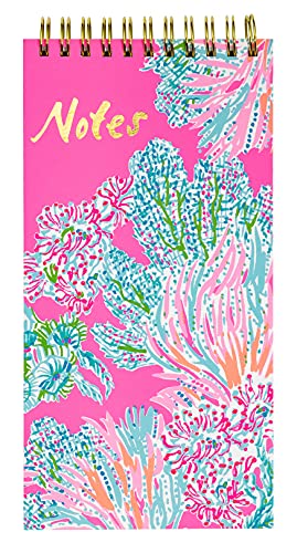 Lilly Pulitzer Pink Luxe List Pad, Hardcover To Do List Notepad, Lined Spiral Pocket Notebook with 70 Blank Pages, Seaing Things