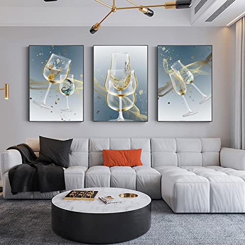 Verres à vin toile peinture abstrait déco murale salon 30x45cm