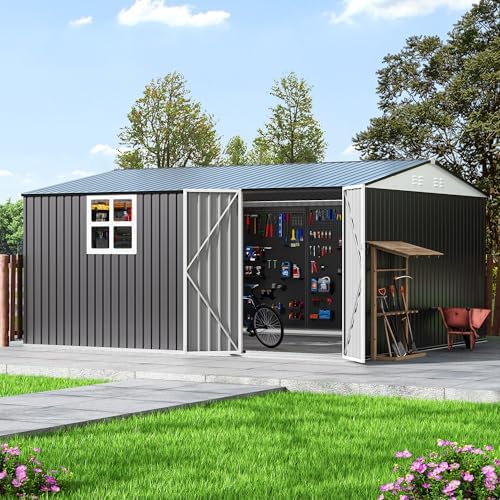 Polar Aurora 12X14 FT Metal Outdoor Storage Shed with Window, Black