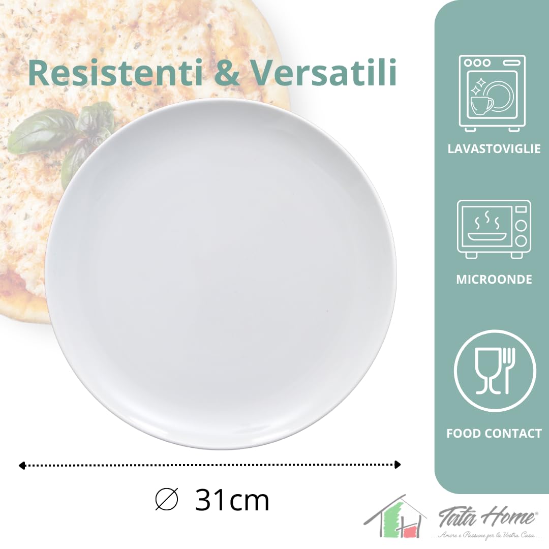 Tata Home Set 6 Piatti per Pizza Grandi in Porcellana Bianca Diamentro 31 cm Moderni Piatto Portapizza Tradizionale Mod. Simply