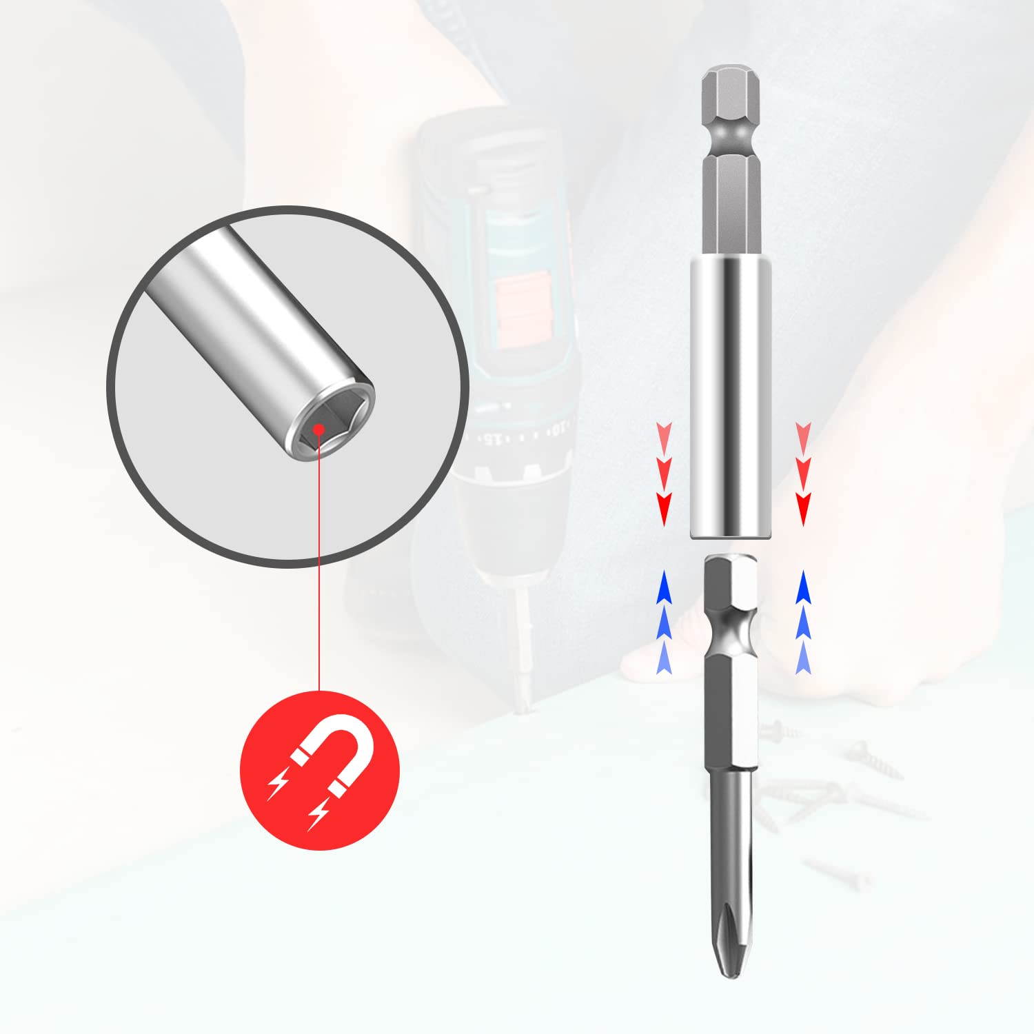 9-tlg. Magnetische Bohrerverlängerung - 1/4 Zoll Hex-Schaft 5/10/15 Cm