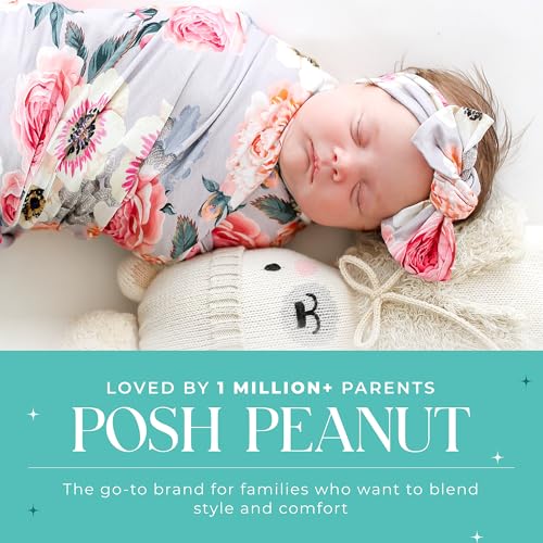 Image of Posh Peanut Swaddle Blanket & Headband Set - Viscose from Bamboo Stretchy Baby Swaddle for Newborn Girls, Receiving Blanket or Nursing Cover